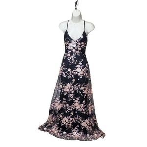 Lulus Glory and Glitz Sequin Maxi Dress W/ M Black Floral NWT NBD23562